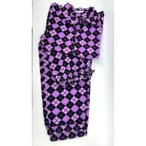 Alexander Del Rossa Women's Two Piece Pajama Set Size M Purple Black Sleepwear